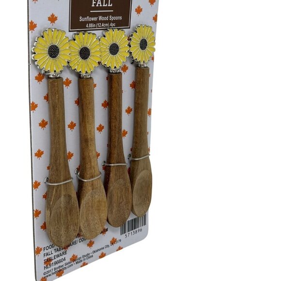 Sunflower Mini Wood Spoon Set Of 4 Fall  Autumn Country Farmhouse Modern Holiday - Picture 4 of 7